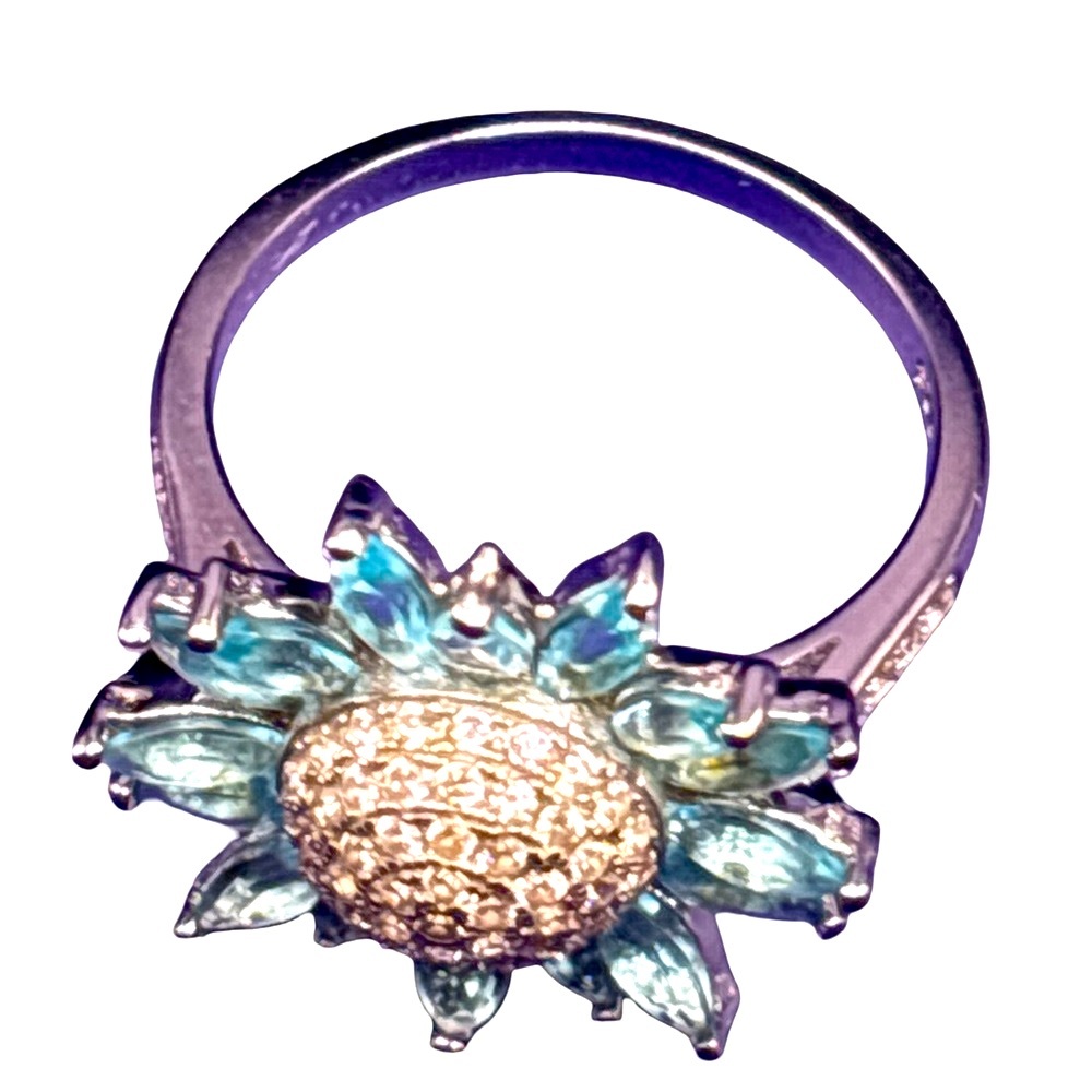 Blue and Silver Floral Ring 925 sterling silver Size 9 - Picture 5 of 5